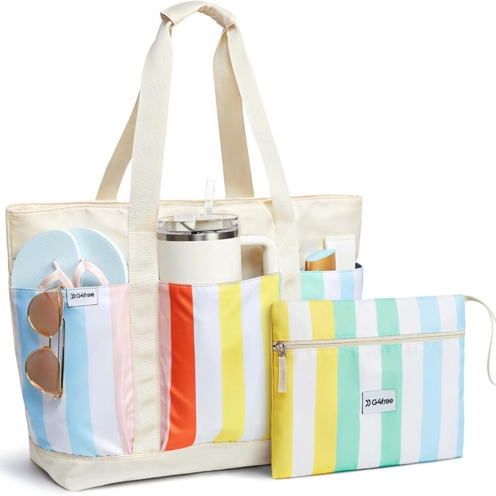 Beach Bag,Waterproof Beach Tote Pool Bags for Women,Compatible with Stanley Cup,